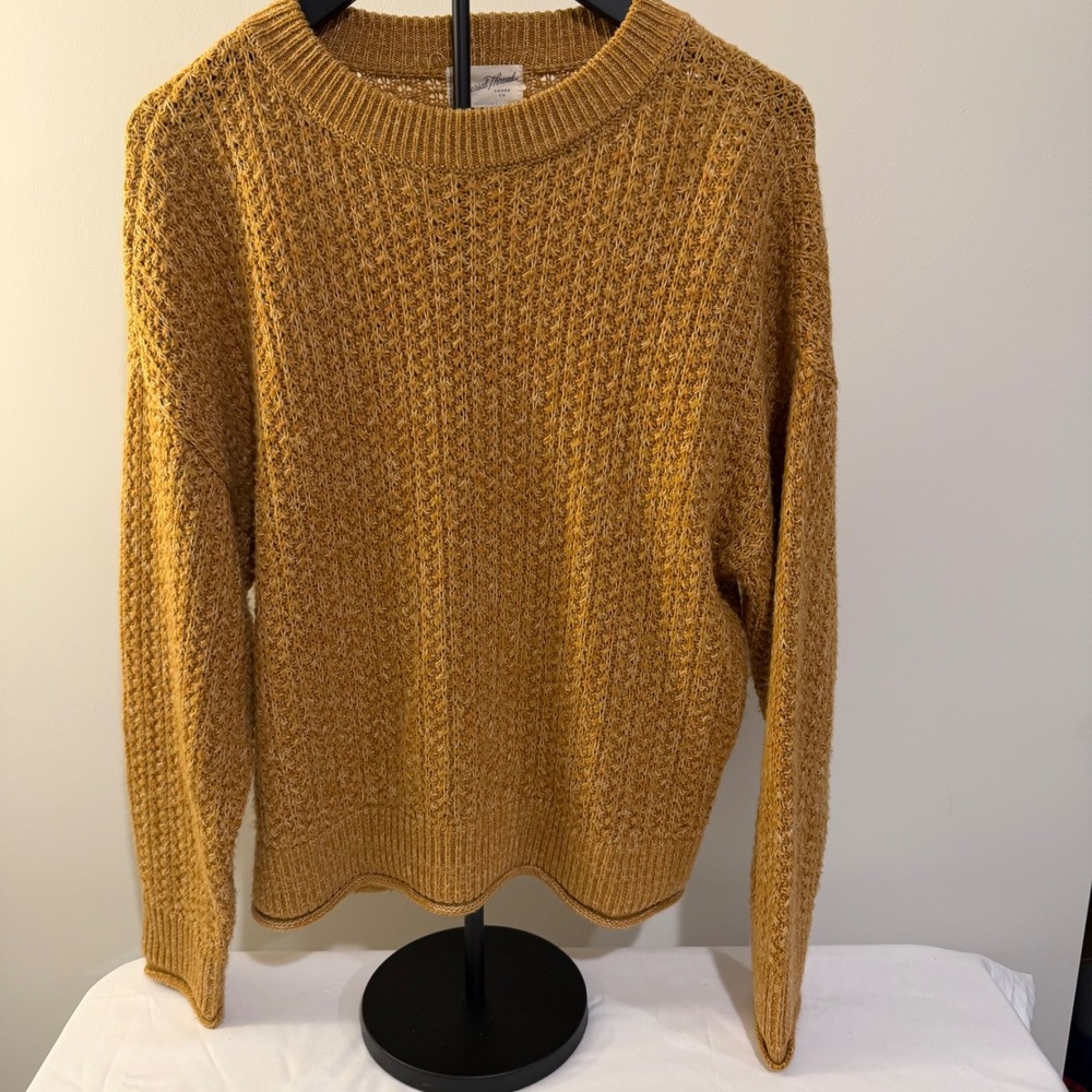 Universal Thread Womens Mustard Yellow Marled Open Stitch Crewneck Sweater Small